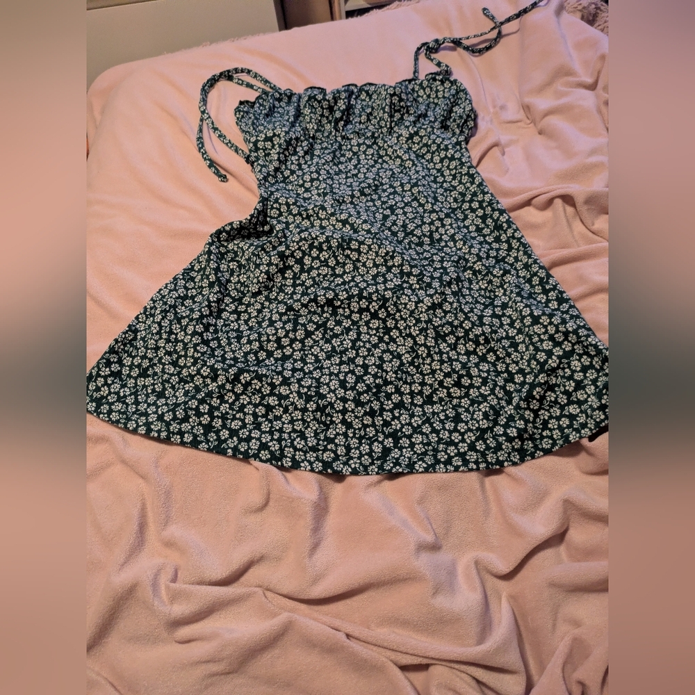 Forest Fairy Core dark Green Floral Dress